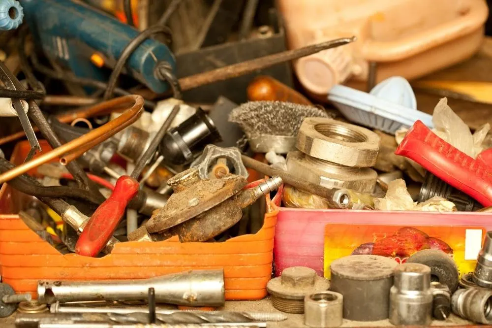 HVAC tools of the trade in a pile being prepped for a new project.